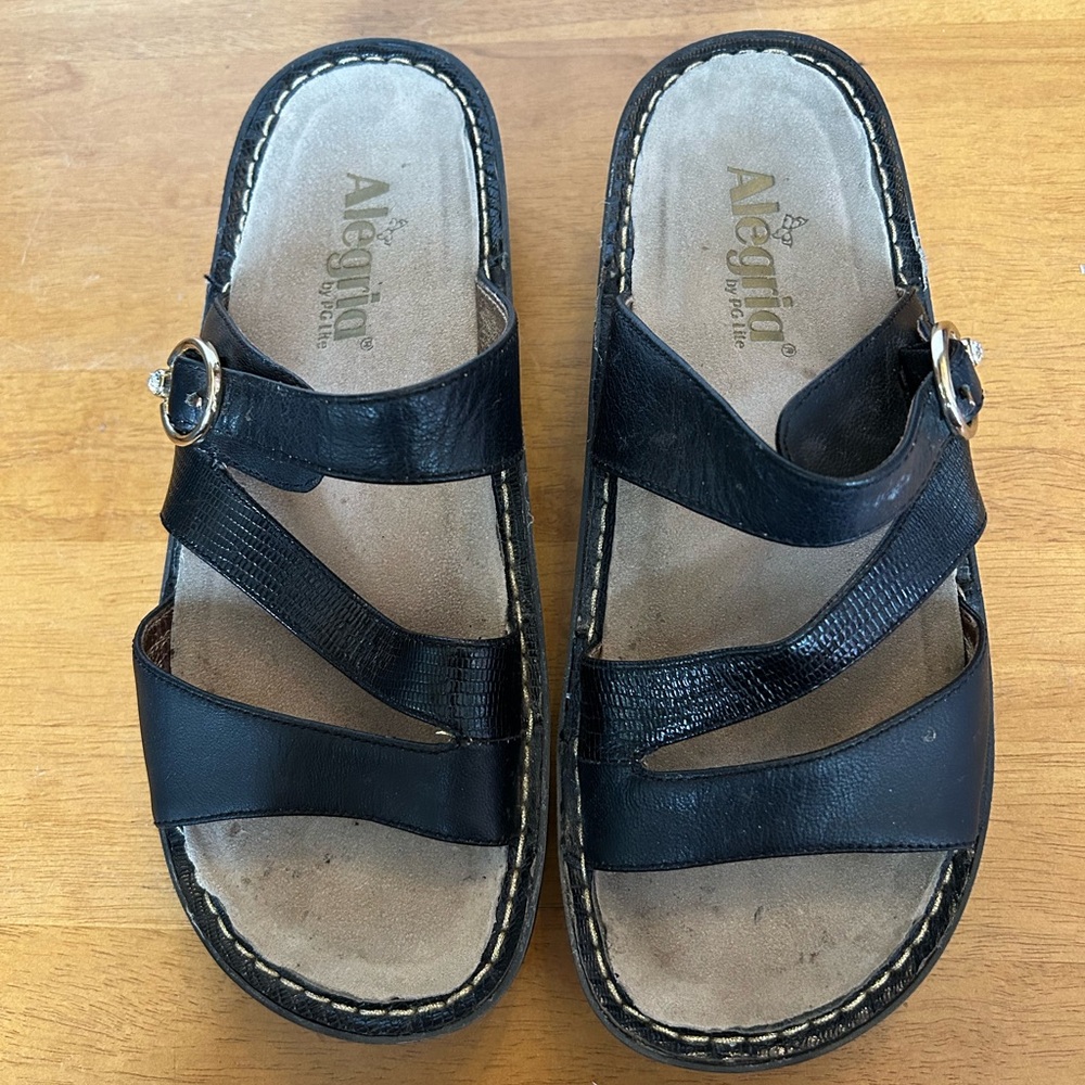 Alegria Black Leather Sandals